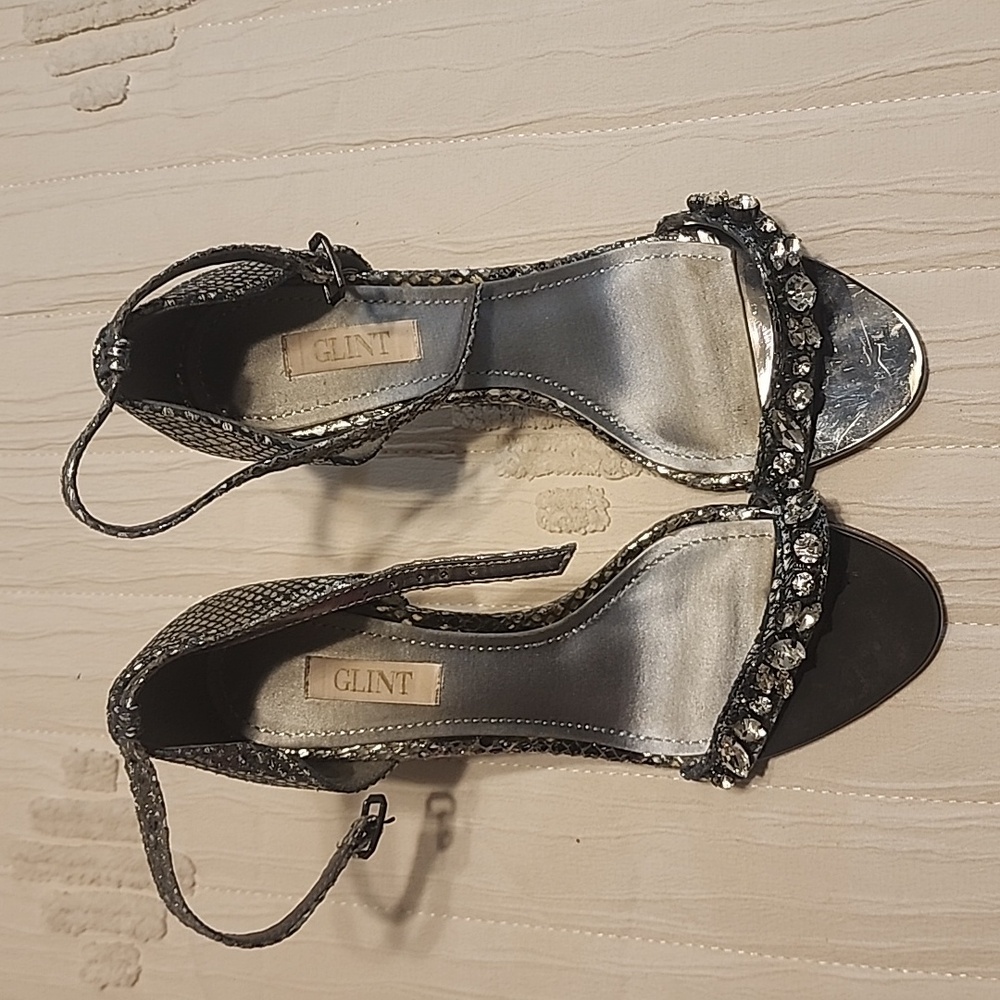 Grey and silver heels with rhinestones